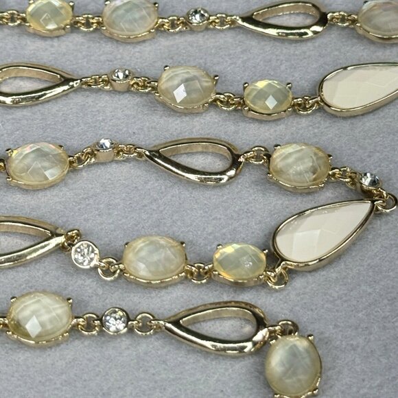 Anne Klein Necklace Gold Tone Faceted Cream Teardrop Beads Foil Backed Cabochons - Picture 7 of 14